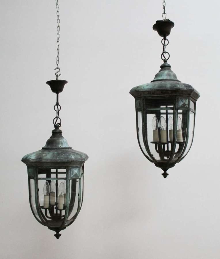 Pair of 19th Century Bowed Glass Lanterns