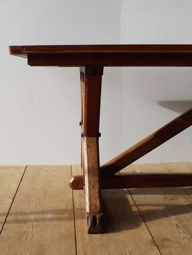 Oak Arts and Crafts Double X Frame Table